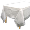 white and silver table cloth disposable